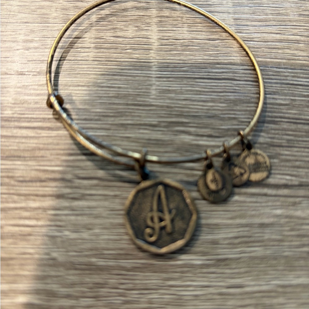 Gold Initial Charm Bangle Bracelet - Letter A
